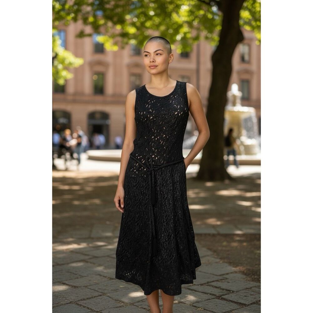 Only Hearts Black Sleeveless‎ Silver Metallic Shimmer Rope Belt Dress